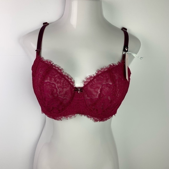 NWT Victoria’s Secret 38DD Wicked Unlined Velvet Lace Balconette Bra Red - Picture 5 of 9